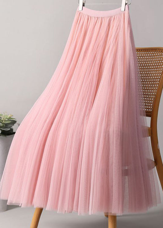 A Skirts Elastic Pink Waist Loose Line Tulle
