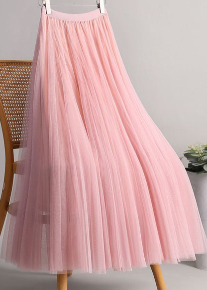 A Skirts Elastic Pink Waist Loose Line Tulle