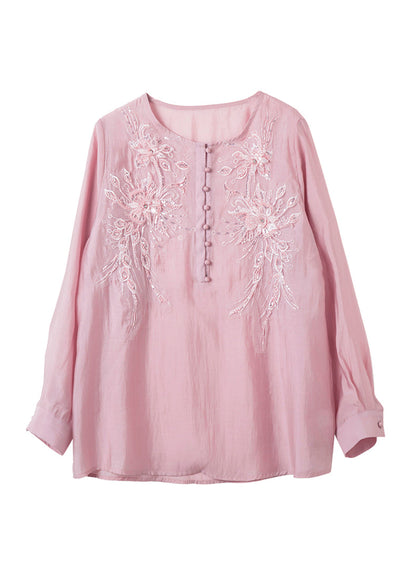 Top Long Pink Sleeve Bead Nail Shirt Sequins Chiffon Loose