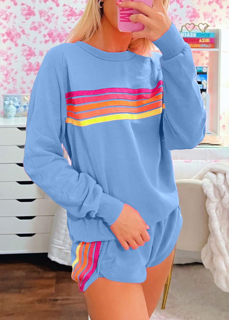 Shirt Shorts Two Set Pieces And Cotton Pink Loose T Striped