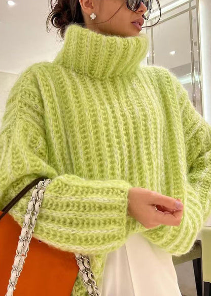 Loose Pink Turtleneck Solid Knit Sweaters Spring TF005