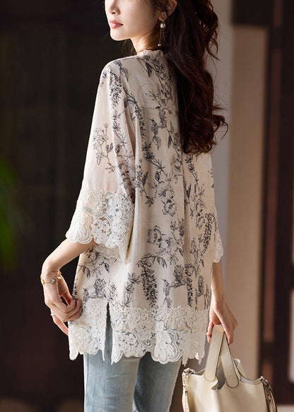 Side Blouses Loose Patchwork Open Cotton Lace Print Bracelet