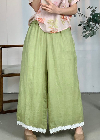 Leg Pants Wide Patchwork Waist Loose Linen Purple Lace Elastic