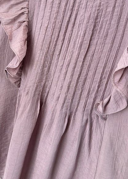 Summer Purple Cotton O Loose Blouse Wrinkled Neck