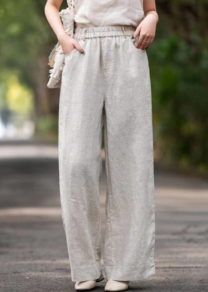 Pants Loose Pockets Solid Elastic Summer Waist Purple Linen