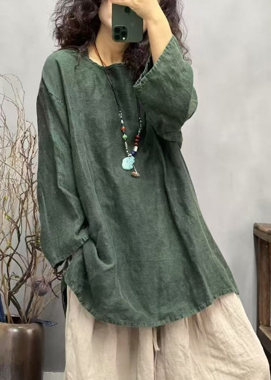 Ppen Linen Neck Red T Fall Loose Shirts O Side