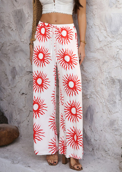Waist Pants Wide Loose Sunflower Red Leg Summer High