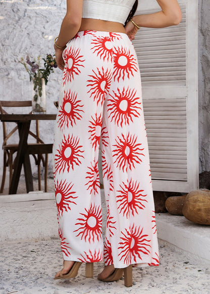 Summer High Pants Wide Loose Waist Leg Red Sunflower