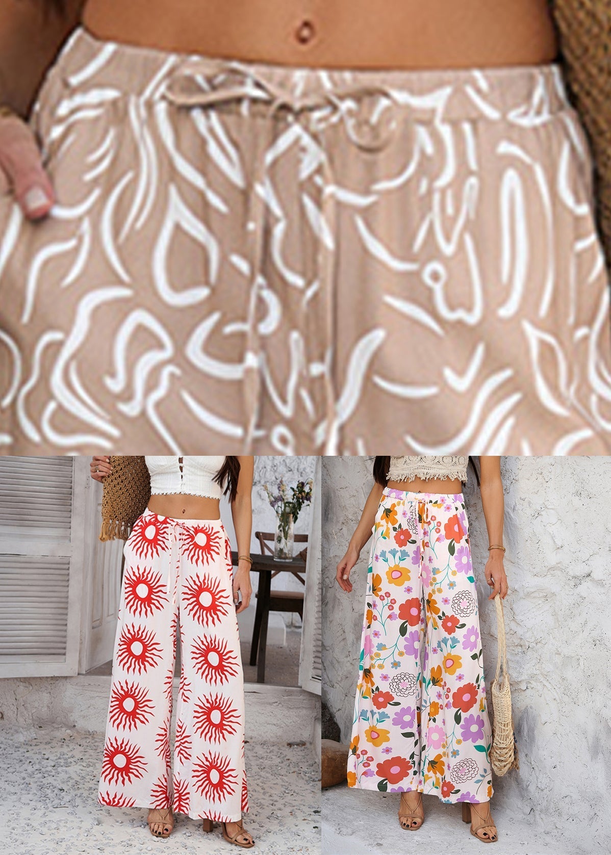 Waist Pants Wide Loose Sunflower Red Leg Summer High