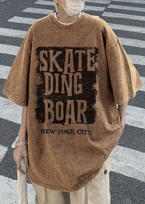 Cotton Letter Neck Shirt Half Sleeve Loose Rose O Men T