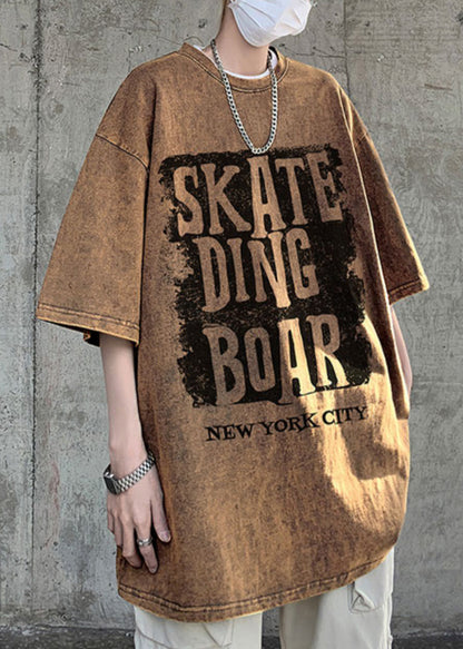 Cotton Letter Neck Shirt Half Sleeve Loose Rose O Men T