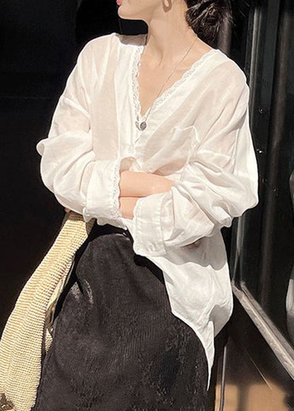 Button Low Silk Shirt High Design Thin Cotton Summer White Loose