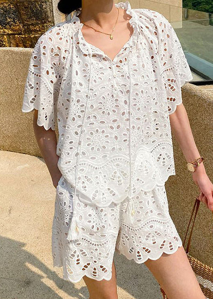 Up White Two Summer Lace Hollow Piece Set Out Loose Cotton