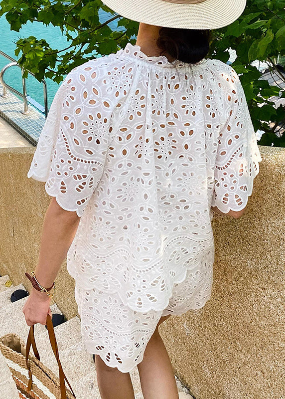 Up White Two Summer Lace Hollow Piece Set Out Loose Cotton