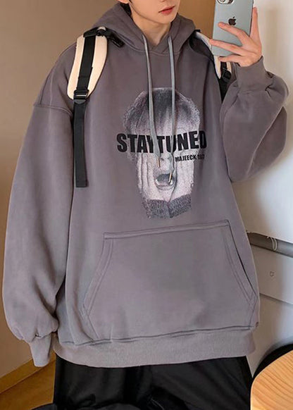 Loose White Hooded Print Pockets Cotton Men Sweatshirt Spring YQ020