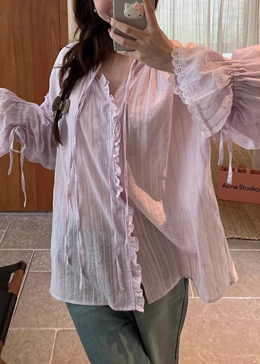 Lace White Flare Cotton Shirt Ruffled Up Loose Sleeve