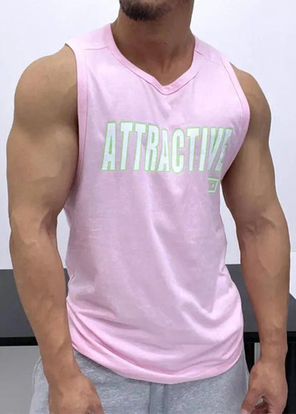 White Sleeveless Tank Neck Loose Letter Cotton Men O