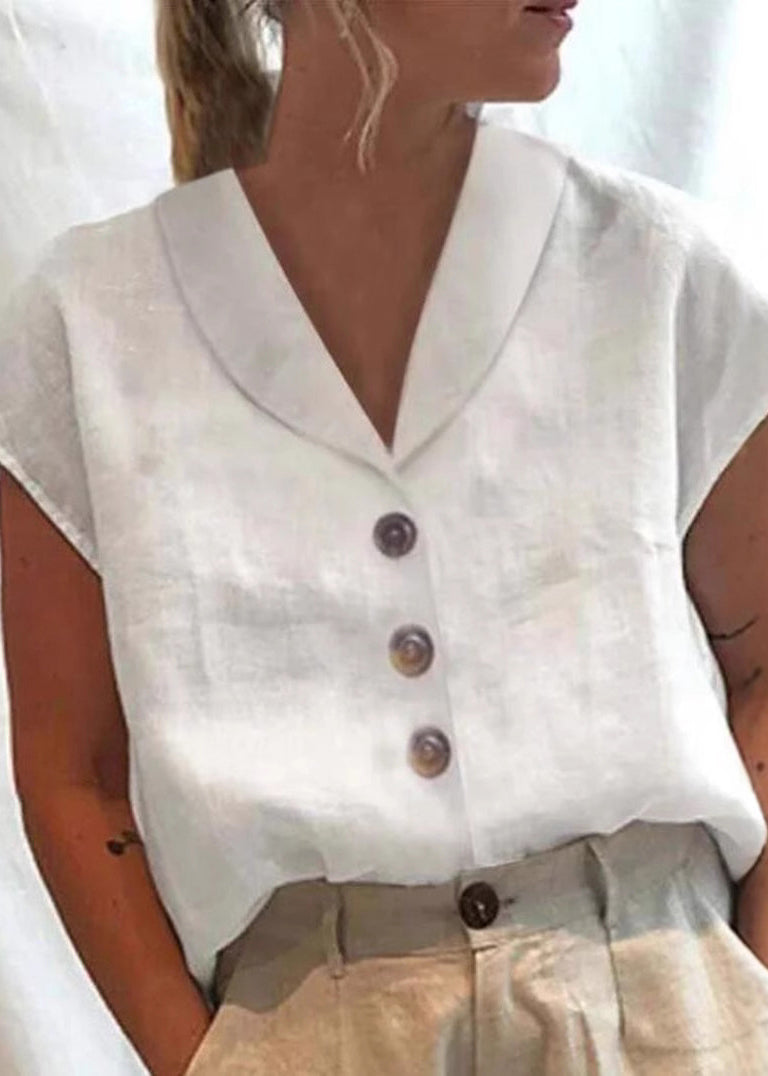 Solid Button White Shirt Loose Summer Cotton Collar Peter Pan