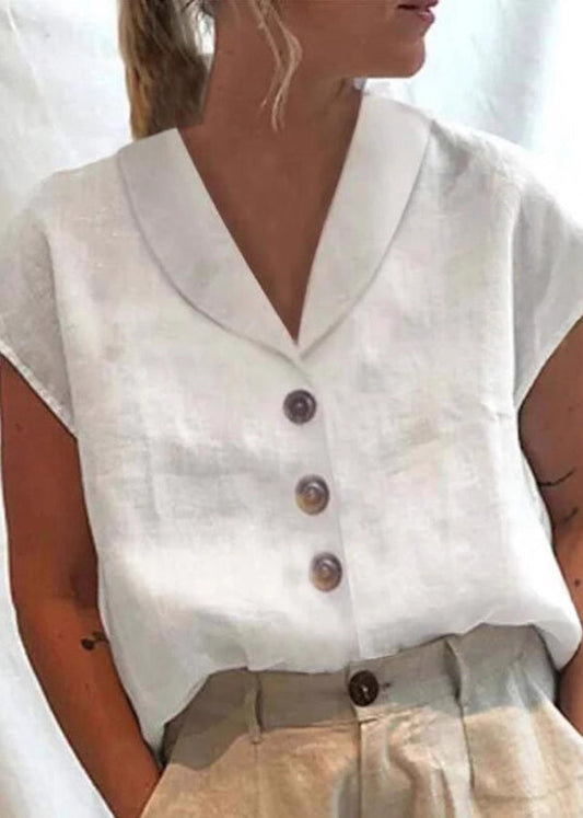 Solid Button White Shirt Loose Summer Cotton Collar Peter Pan