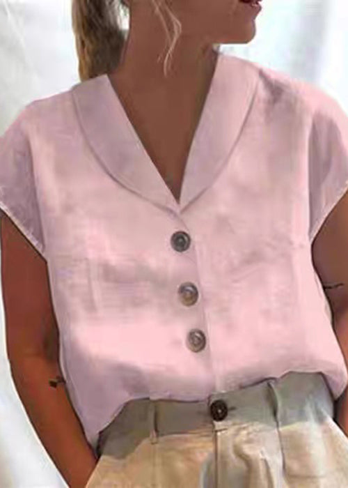 Solid Button White Shirt Loose Summer Cotton Collar Peter Pan