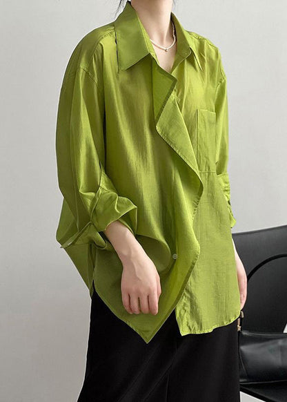 Loose White Peter Pan Collar Patchwork Button Silk Shirt Long Sleeve VB1083