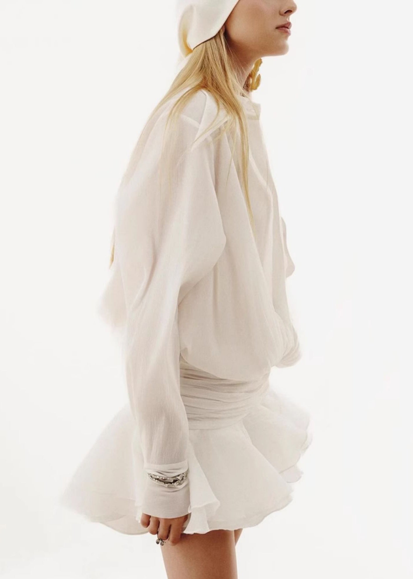 Loose Dress Peter Collar White Spring Pan Shirts Wrinkled Chiffon