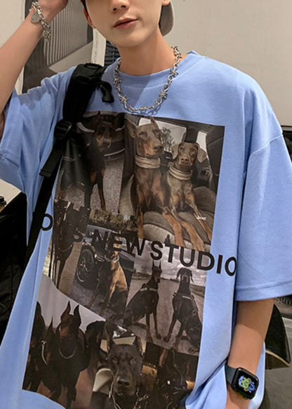 Print T Cozy Loose Cotton Shirts White Mens Summer