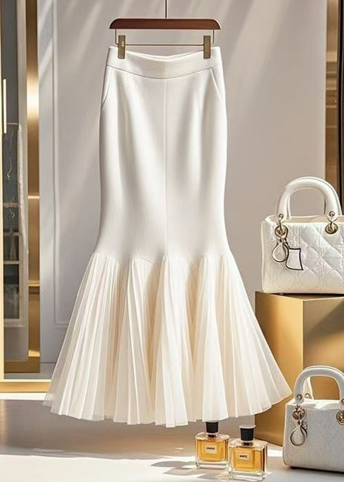 Loose White Solid Tulle Patchwork Fishtail Skirts Spring YJ006