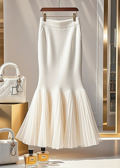 Loose White Solid Tulle Patchwork Fishtail Skirts Spring YJ006