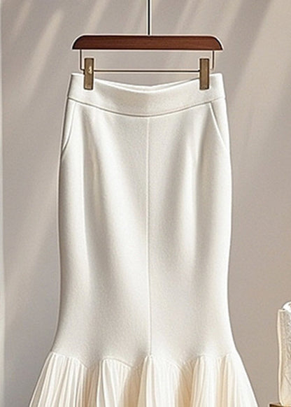 Loose White Solid Tulle Patchwork Fishtail Skirts Spring YJ006