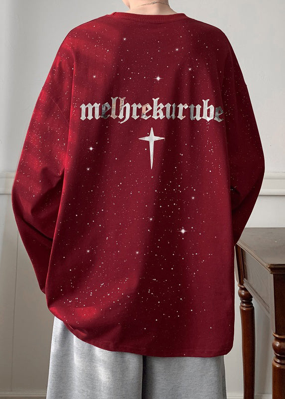 Wine Spring Shirts Loose Design Men Red Sequins T Cotton Original