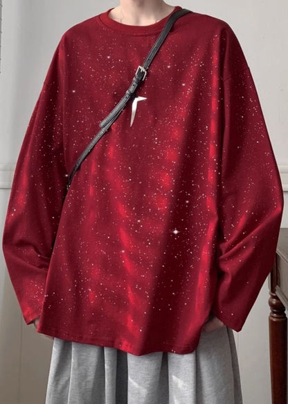 Wine Spring Shirts Loose Design Men Red Sequins T Cotton Original