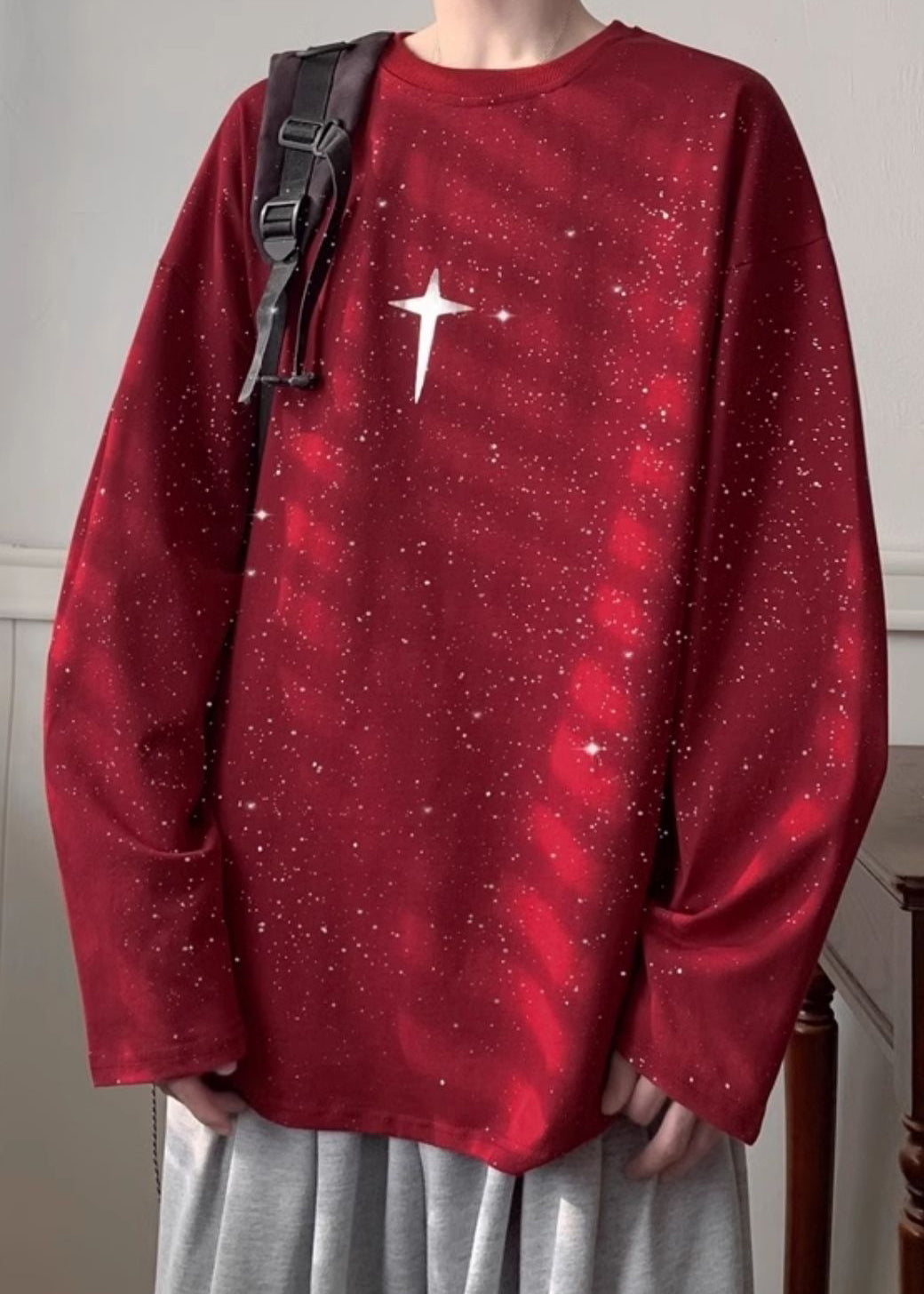 Wine Spring Shirts Loose Design Men Red Sequins T Cotton Original