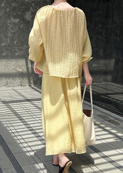 Up Yellow Silk Loose Two Lace Wrinkled Fall Set Pieces