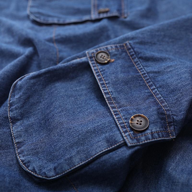 Plus Size - Loose Solid Color Drawstring Denim Hoodie OP1019