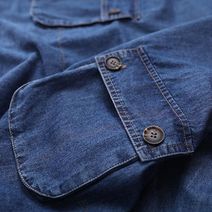 Plus Size - Loose Solid Color Drawstring Denim Hoodie OP1019