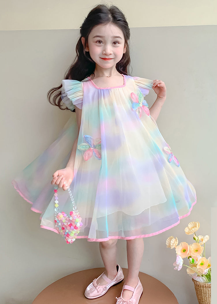 Lovely Gradient Color Sequins Patchwork Tulle Girls Dress Summer EW051
