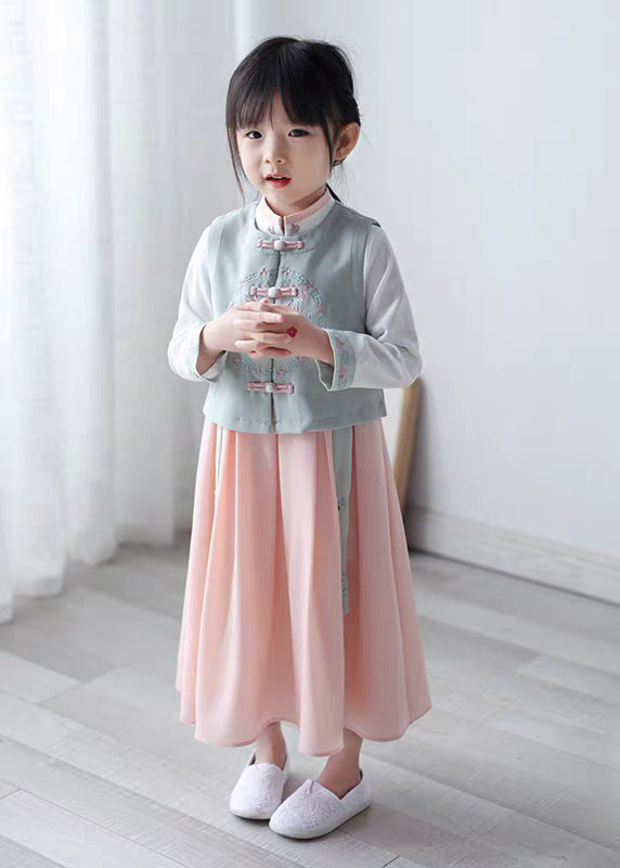 Waistcoat Lovely Collar Stand Chiffon Pink And Dress Long Girls