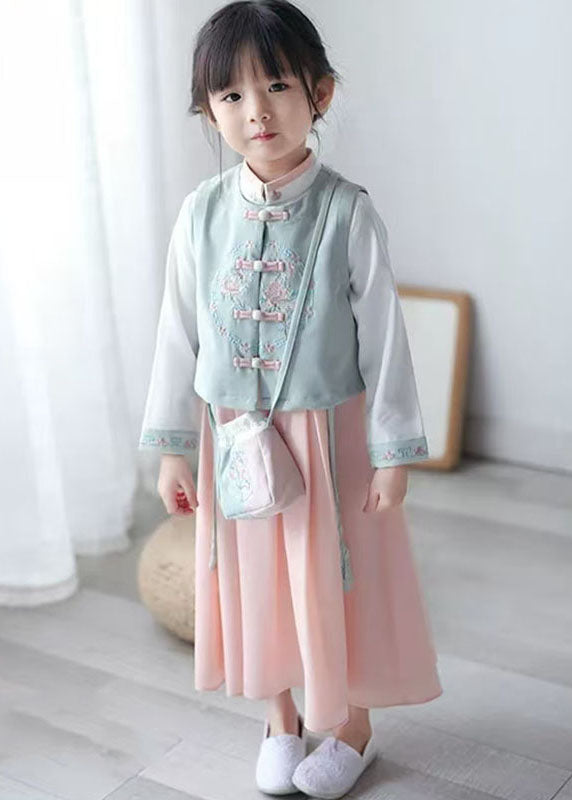 Waistcoat Lovely Collar Stand Chiffon Pink And Dress Long Girls