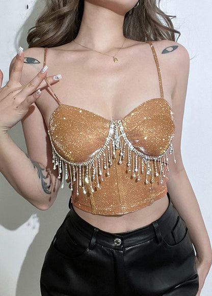 Straight Short Rhinestone Neck Khaki Strap Tassel Luxury