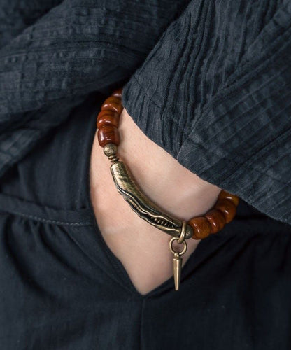 Ancient Men Beads Charm Gold Brown Bracelet