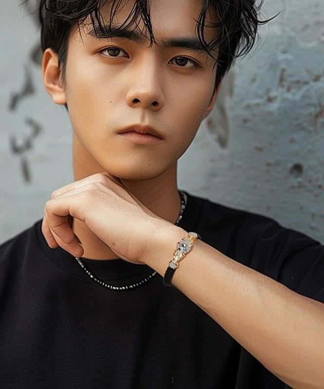 Zircon Armored Gold Steel Alloy Bracelet Warrior Men Stainless