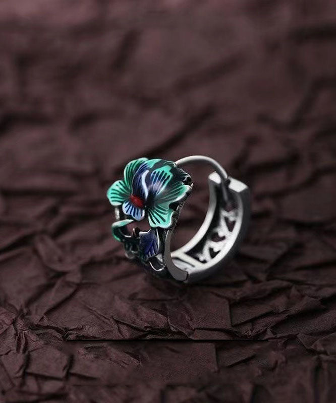 Men Silk Sterling Silver Peony Hoop Earrings TX028