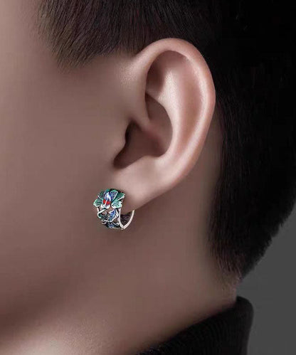 Men Silk Sterling Silver Peony Hoop Earrings TX028