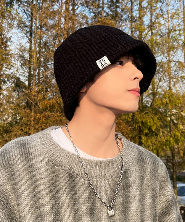 Men's Black Thick Warm Cotton Knit Boonie Hat TK029