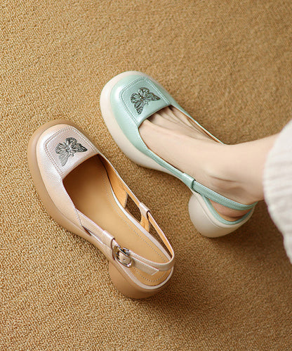 Splicing Sandals Sheepskin New Chunky Heel Green Mint