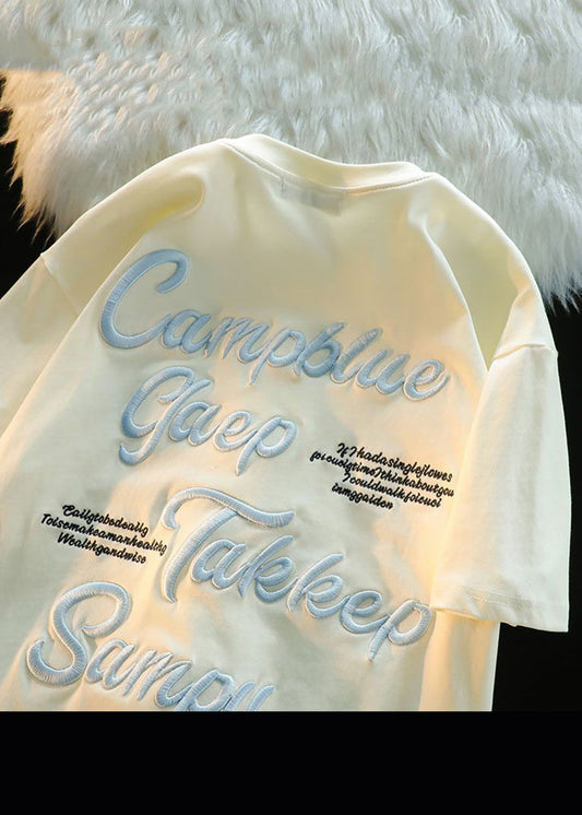 Shirts Modern T Men Apparel Letter Cotton Embroideried Apricot