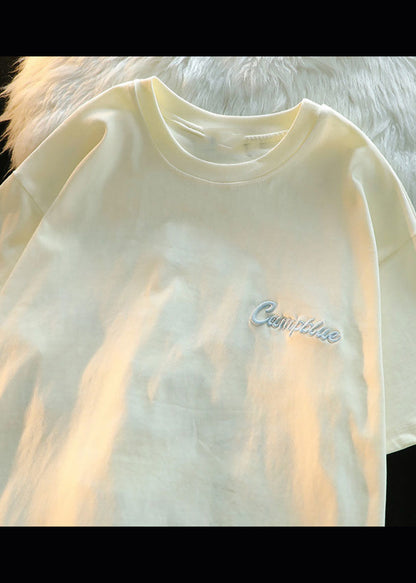 Shirts Modern T Men Apparel Letter Cotton Embroideried Apricot