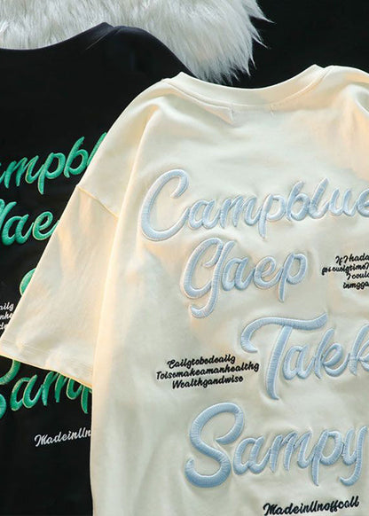 Shirts Modern T Men Apparel Letter Cotton Embroideried Apricot