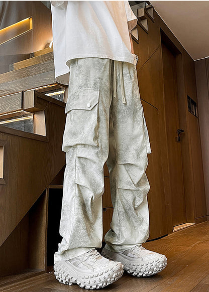 Pants Wrinkled Beige Tie Cotton Modern Spring Pockets Mens Dye